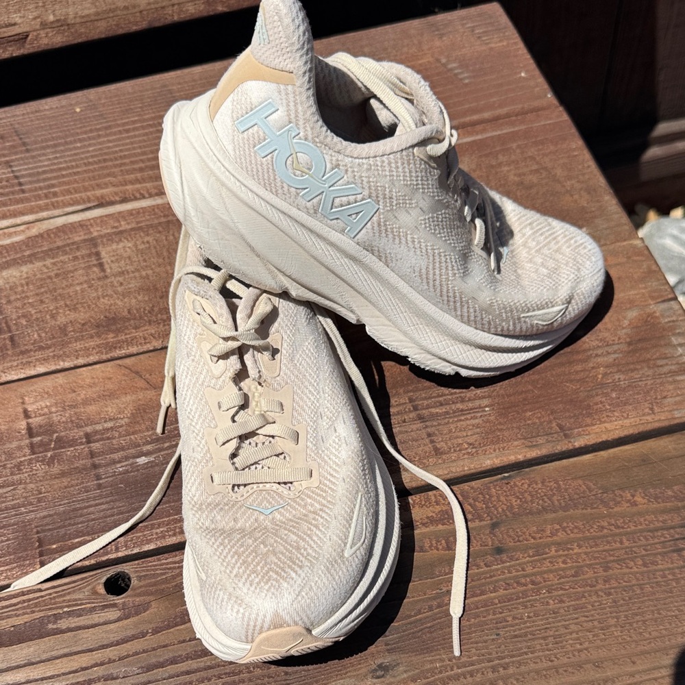 Hoka Women's Beige and Blue Athletic Shoes